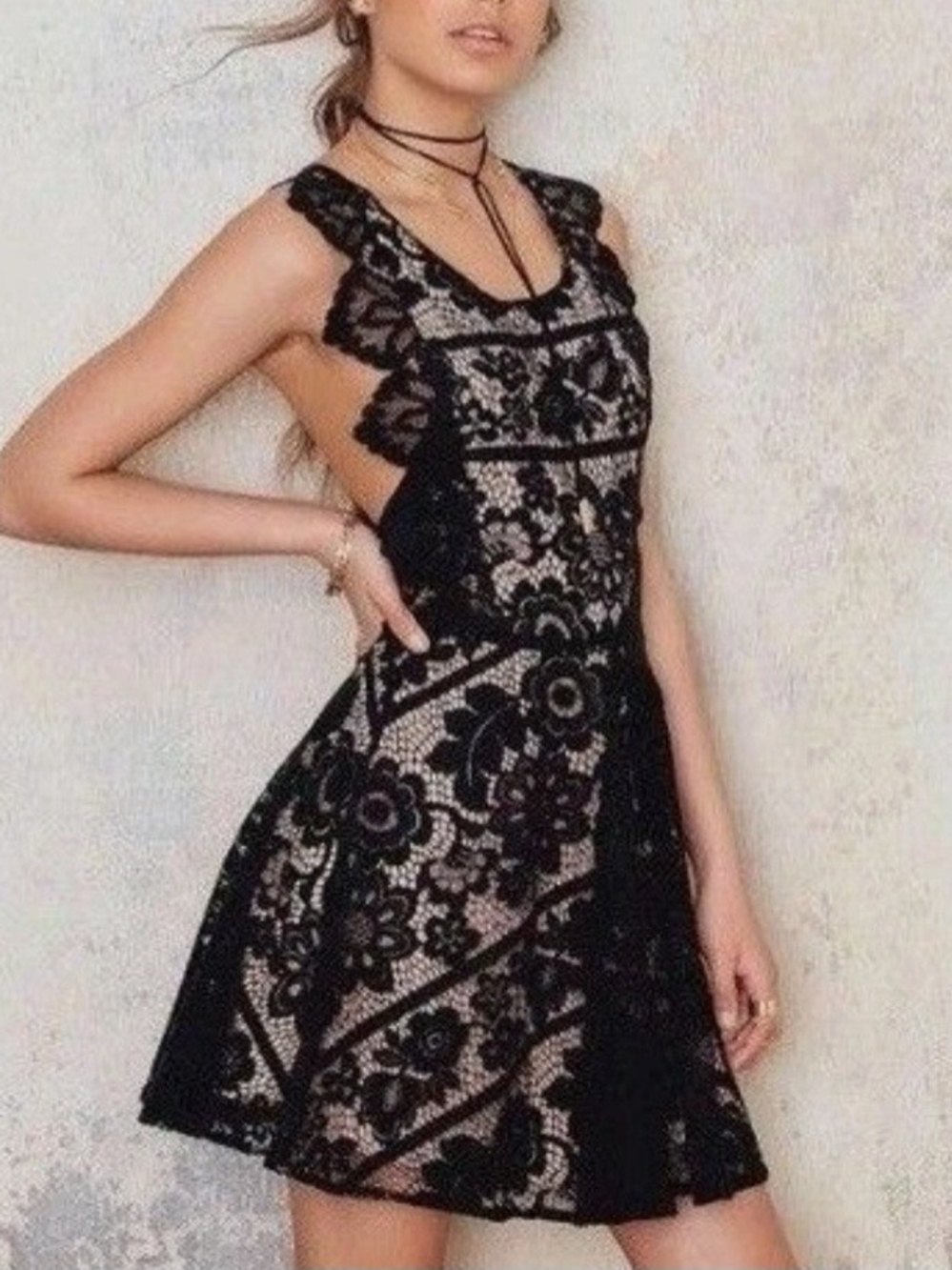 For Love And Lemons Black Floral Lace Mini Dress